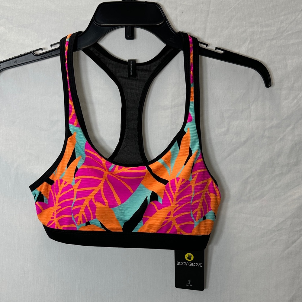 Body Glove Vibrant Leaf Print Swim Sports Bra Removable Cups